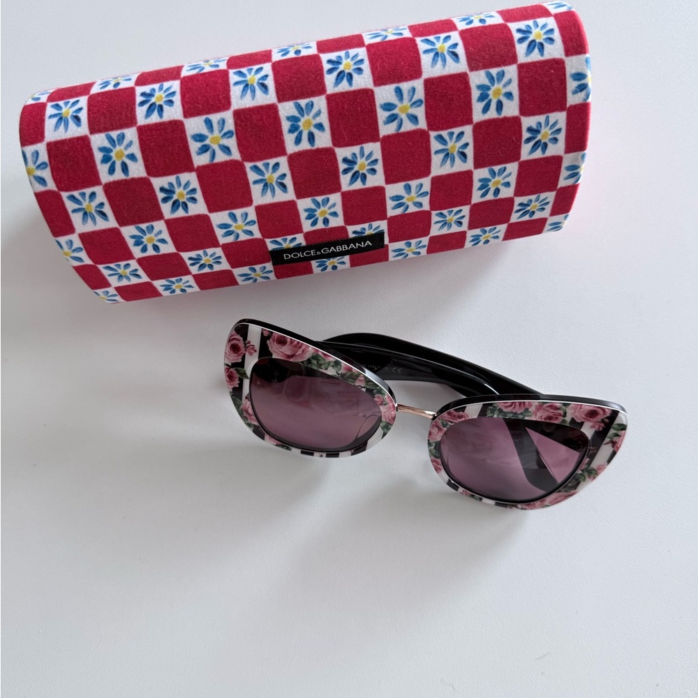 Dolce & Gabbana Floral Cat-Eye Sunglasses in Pink and Black